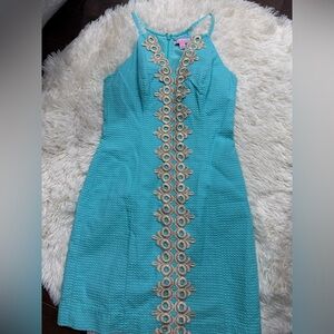 Lilly Pulitzer Turquoise Dress with Gold Embellishments
